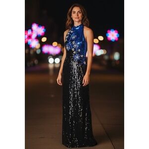 Vtg 80s 90s Alyce Designs‎ Beaded Sequin Halter Gown Dress Formal size 4 BodyCon